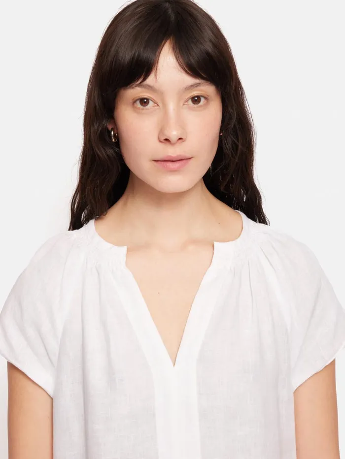 Jigsaw Linen Smocked Tshirt Dress White Women Dresses and Jumpsuits