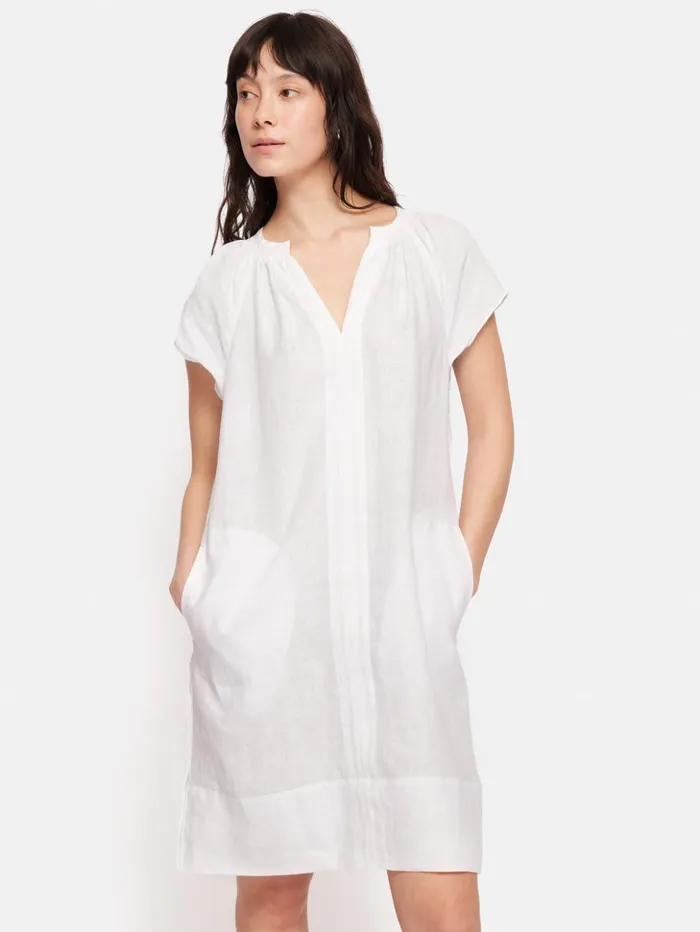 Jigsaw Linen Smocked Tshirt Dress White Women Dresses and Jumpsuits
