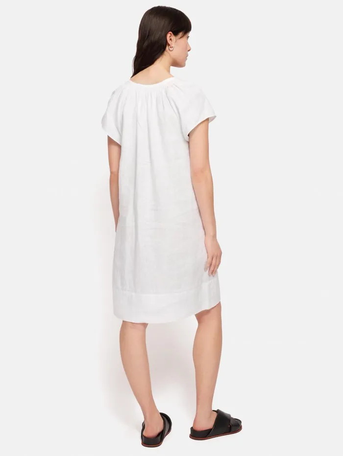 Jigsaw Linen Smocked Tshirt Dress White Women Dresses and Jumpsuits