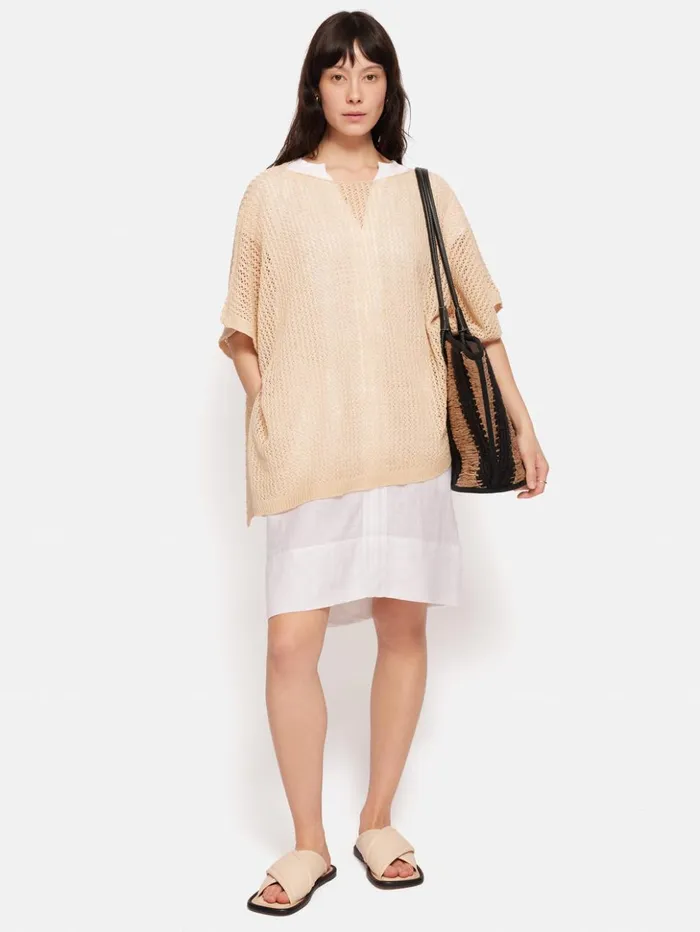 Jigsaw Linen Smocked Tshirt Dress White Women Dresses and Jumpsuits