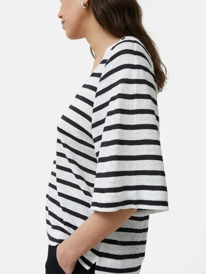 Jigsaw Linen Stripe Short Sleeve Tee Navy Women Shirts and Tops