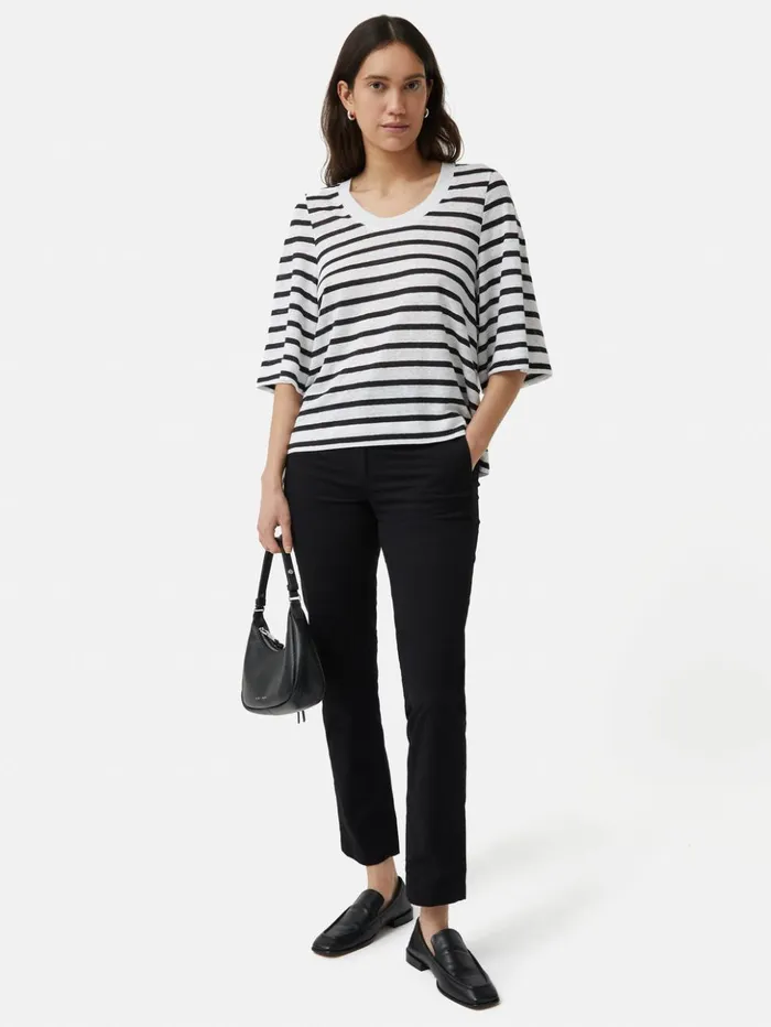 Jigsaw Linen Stripe Short Sleeve Tee Navy Women Shirts and Tops