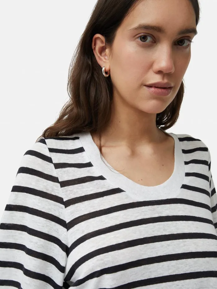 Jigsaw Linen Stripe Short Sleeve Tee Navy Women Shirts and Tops