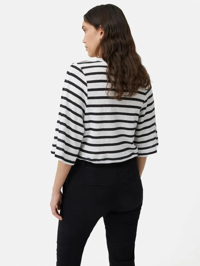 Jigsaw Linen Stripe Short Sleeve Tee Navy Women Shirts and Tops