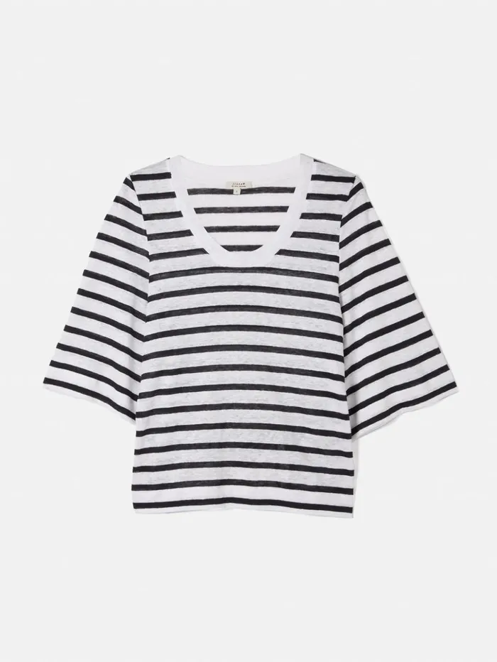 Jigsaw Linen Stripe Short Sleeve Tee Navy Women Shirts and Tops
