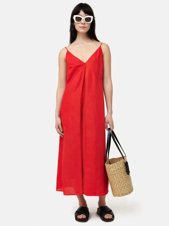 Jigsaw Linen Sundress Red Women Dresses and Jumpsuits