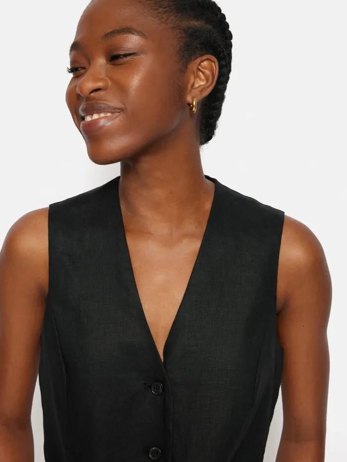 Jigsaw Linen Tie Front Waistcoat Black Women Shirts and Tops