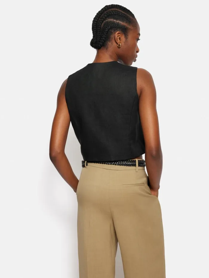 Jigsaw Linen Tie Front Waistcoat Black Women Shirts and Tops
