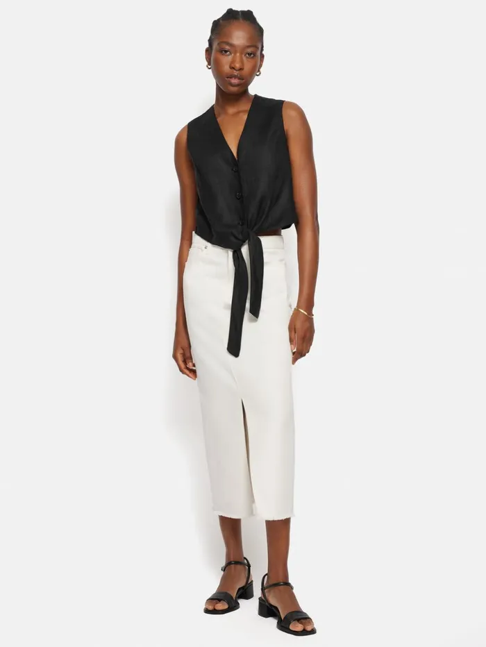Jigsaw Linen Tie Front Waistcoat Black Women Shirts and Tops