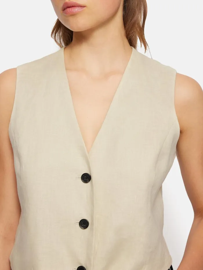 Jigsaw Linen Tie Front Waistcoat Cream Women Shirts and Tops