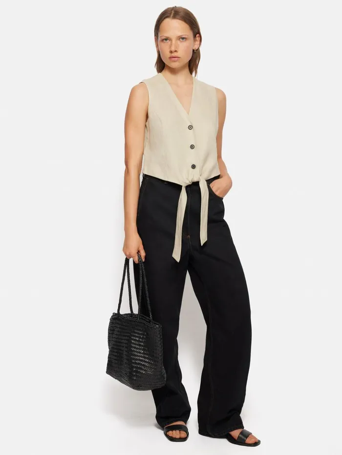 Jigsaw Linen Tie Front Waistcoat Cream Women Shirts and Tops