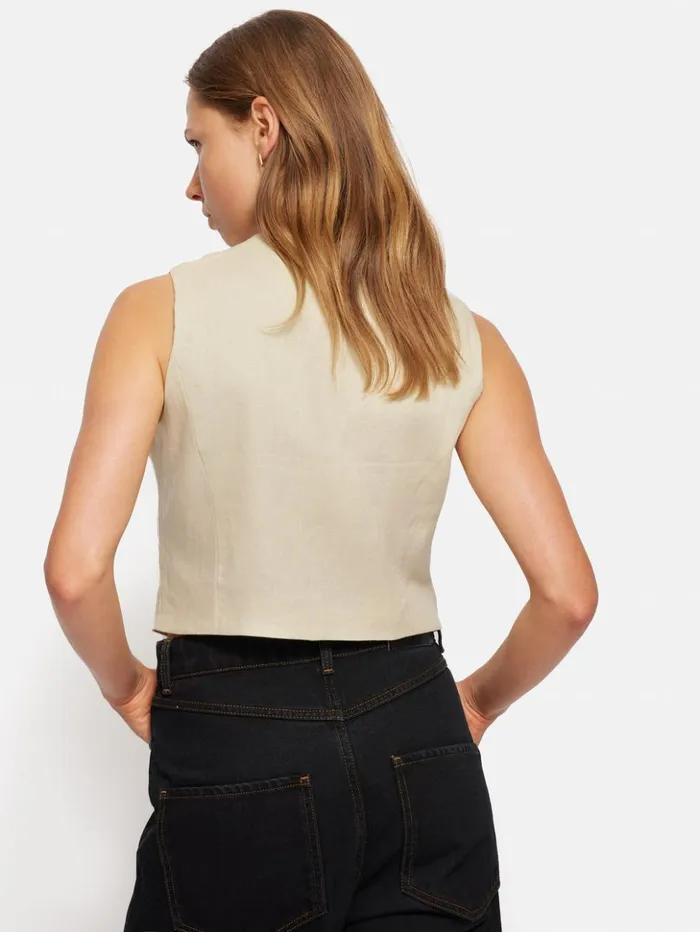 Jigsaw Linen Tie Front Waistcoat Cream Women Shirts and Tops