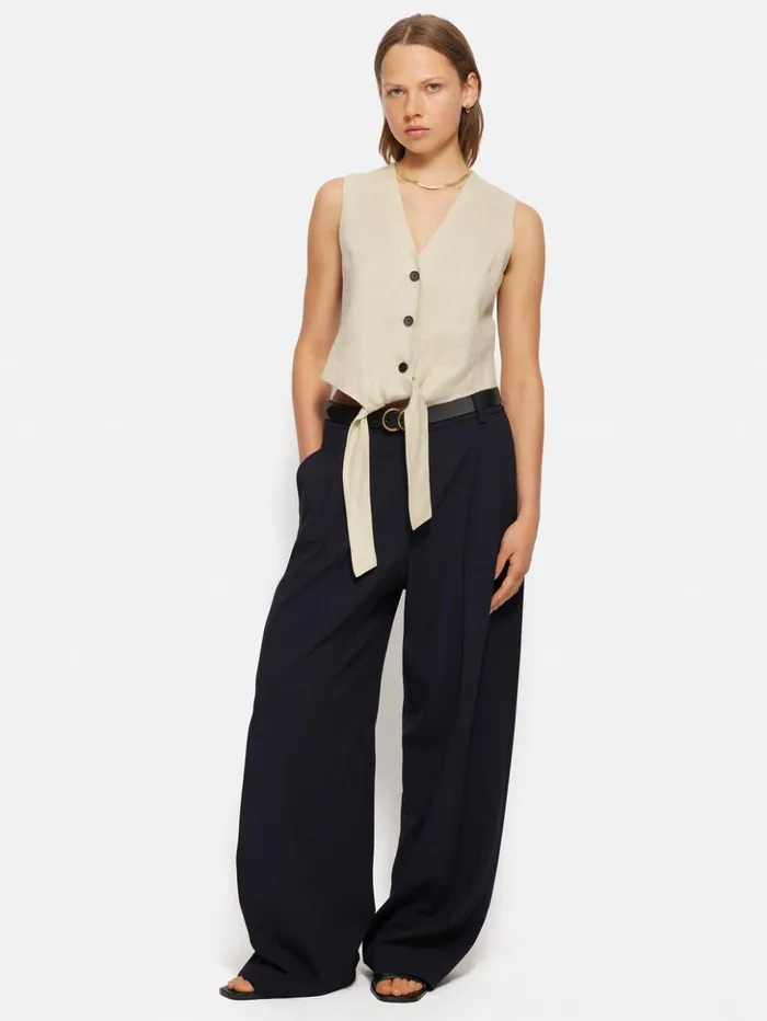 Jigsaw Linen Tie Front Waistcoat Cream Women Shirts and Tops
