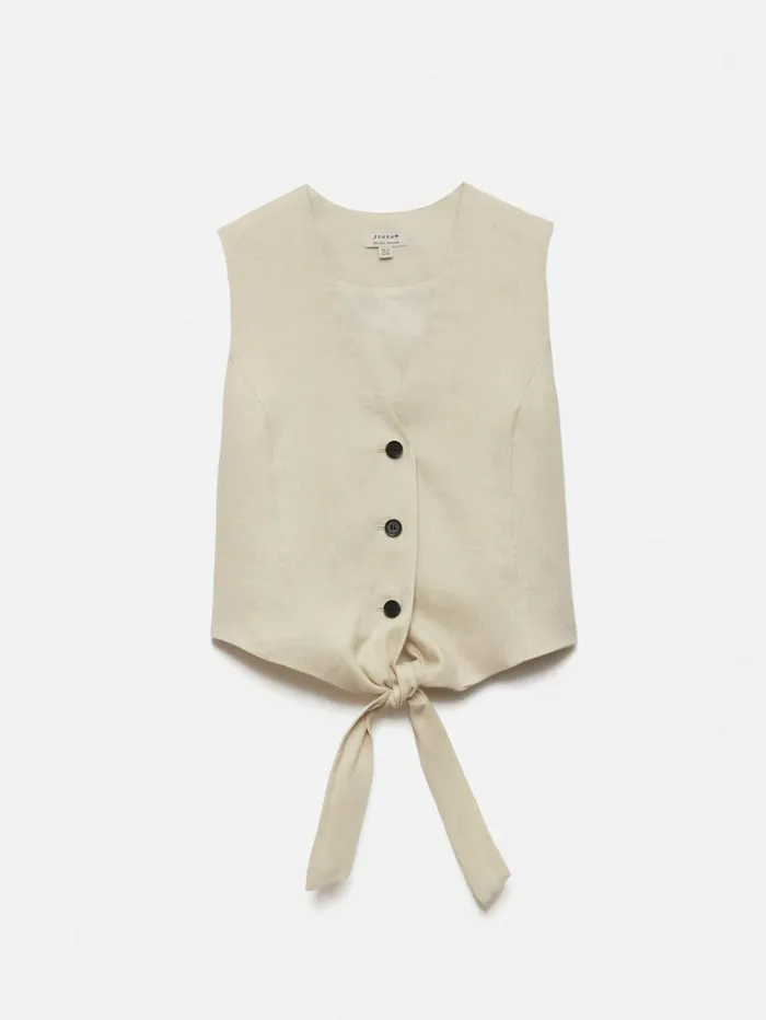 Jigsaw Linen Tie Front Waistcoat Cream Women Shirts and Tops