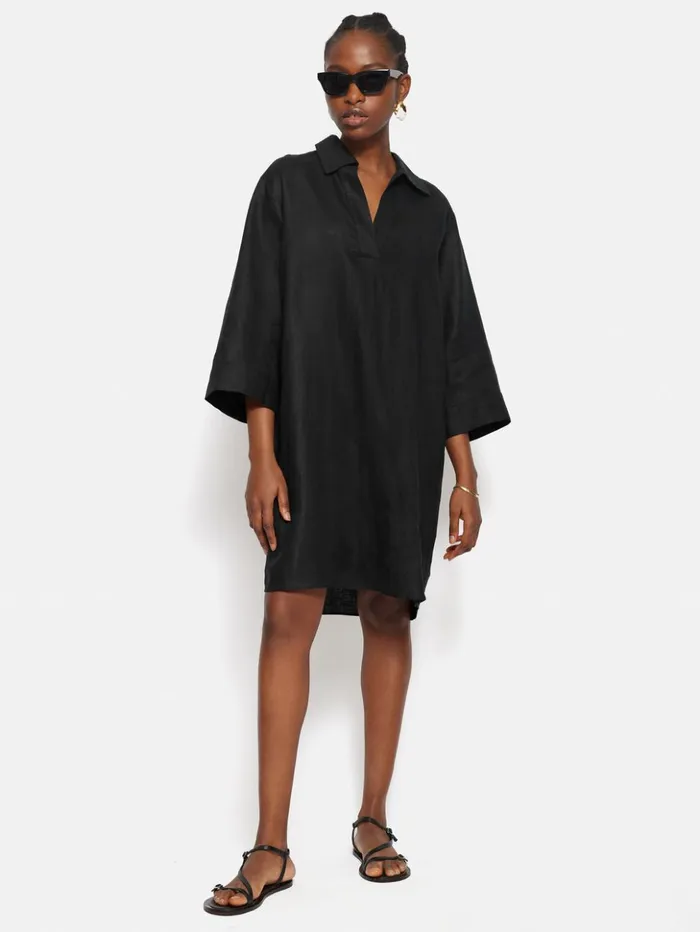 Jigsaw Linen Tunic Shirt Dress Black Women Dresses and Jumpsuits