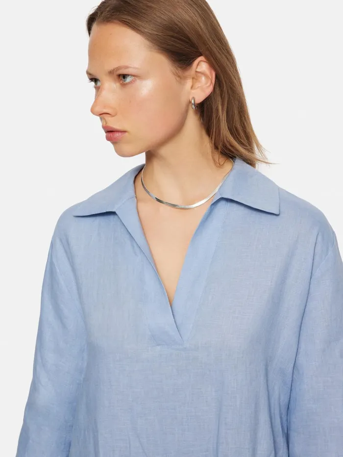 Jigsaw Linen Tunic Shirt Dress Blue Women Dresses and Jumpsuits