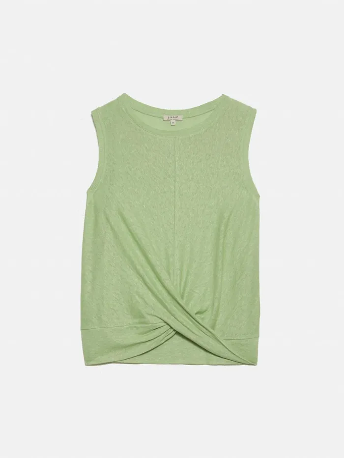 Jigsaw Linen Twist Front Top Green Women Shirts and Tops