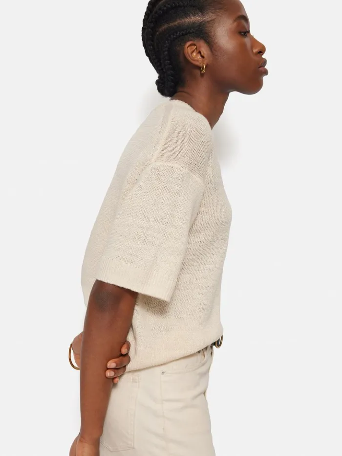 Jigsaw Linen U Neck T Shirt Ivory Women Knitwear and Cashmere