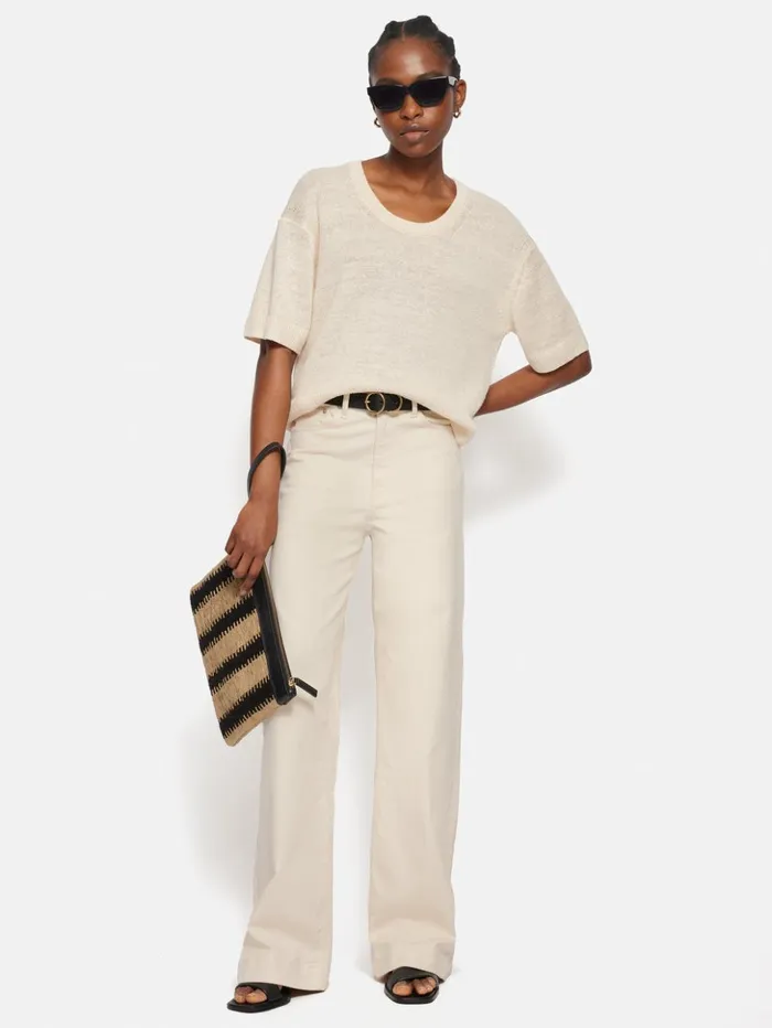 Jigsaw Linen U Neck T Shirt Ivory Women Knitwear and Cashmere