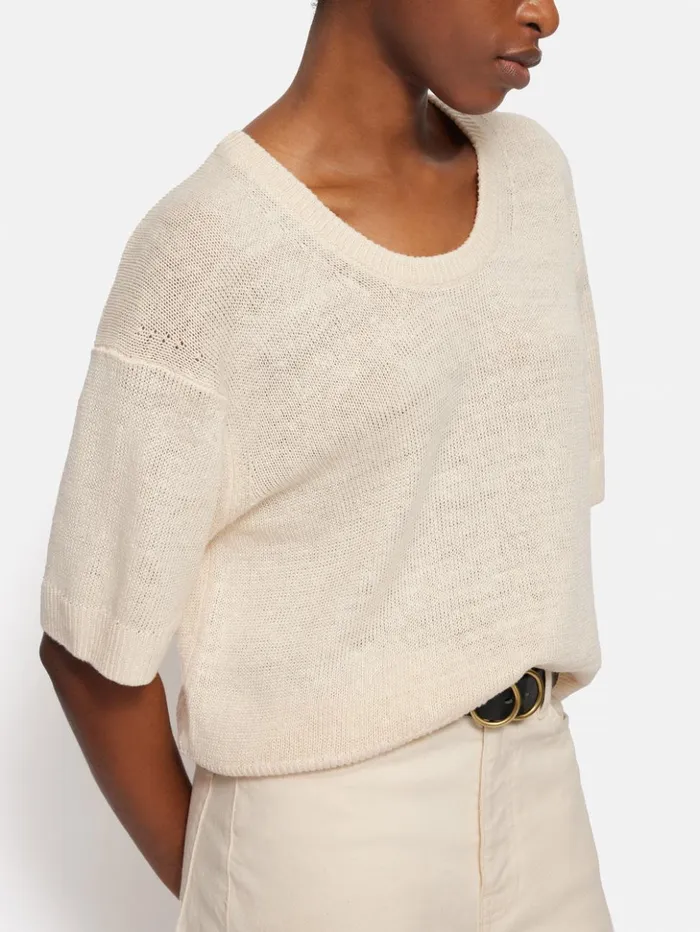 Jigsaw Linen U Neck T Shirt Ivory Women Knitwear and Cashmere