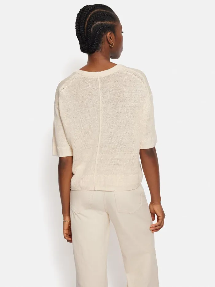 Jigsaw Linen U Neck T Shirt Ivory Women Knitwear and Cashmere