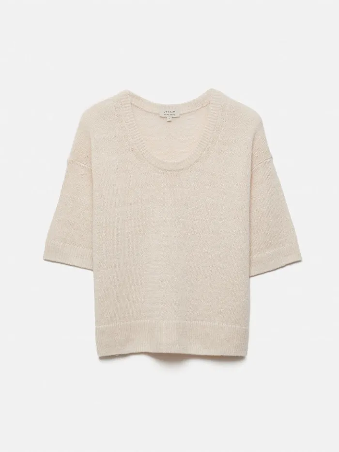 Jigsaw Linen U Neck T Shirt Ivory Women Knitwear and Cashmere