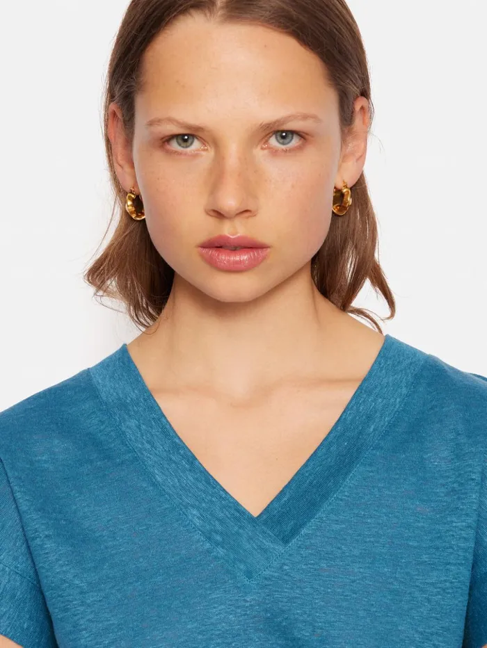Jigsaw Linen V Neck Tee Blue Women Shirts and Tops
