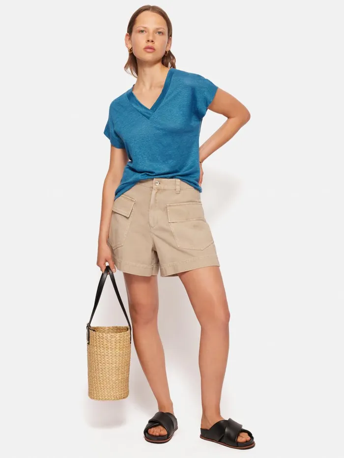 Jigsaw Linen V Neck Tee Blue Women Shirts and Tops