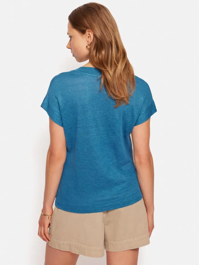 Jigsaw Linen V Neck Tee Blue Women Shirts and Tops