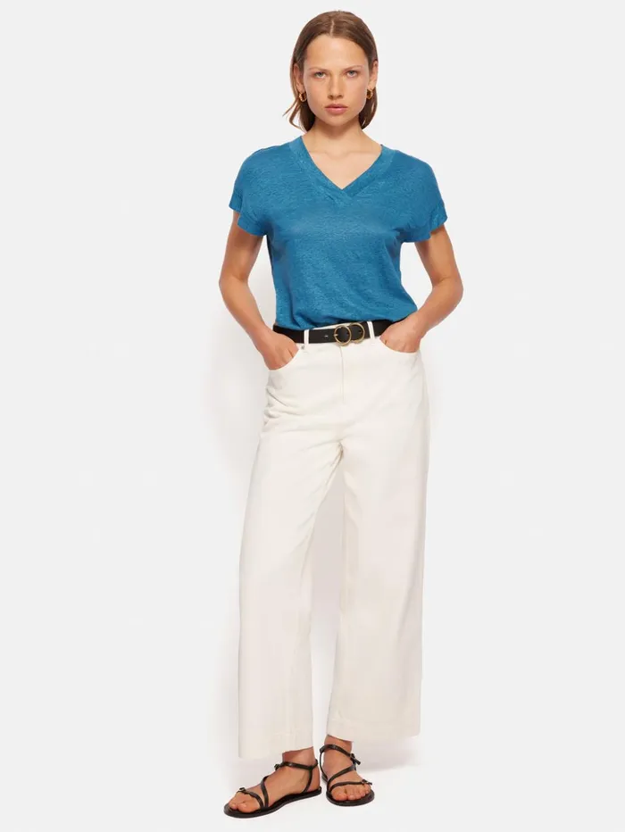 Jigsaw Linen V Neck Tee Blue Women Shirts and Tops