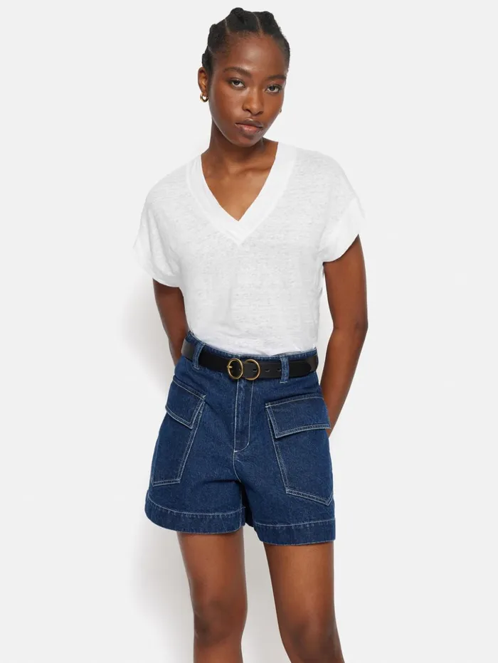 Jigsaw Linen V Neck Tee White Women Shirts and Tops