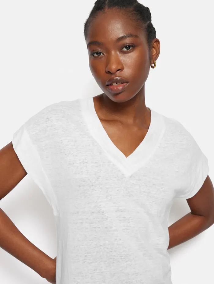 Jigsaw Linen V Neck Tee White Women Shirts and Tops