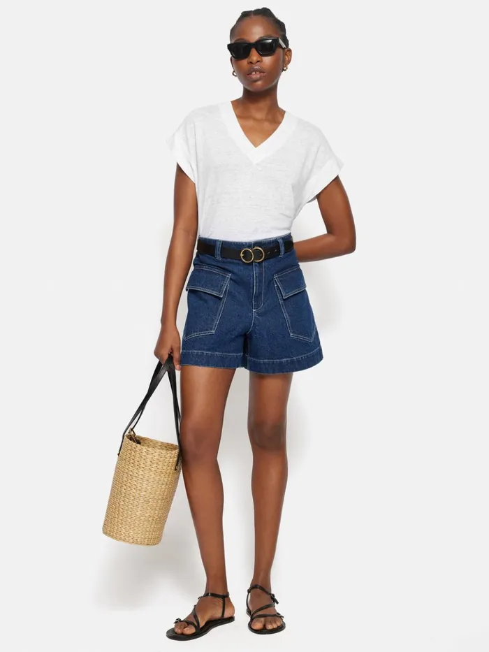 Jigsaw Linen V Neck Tee White Women Shirts and Tops