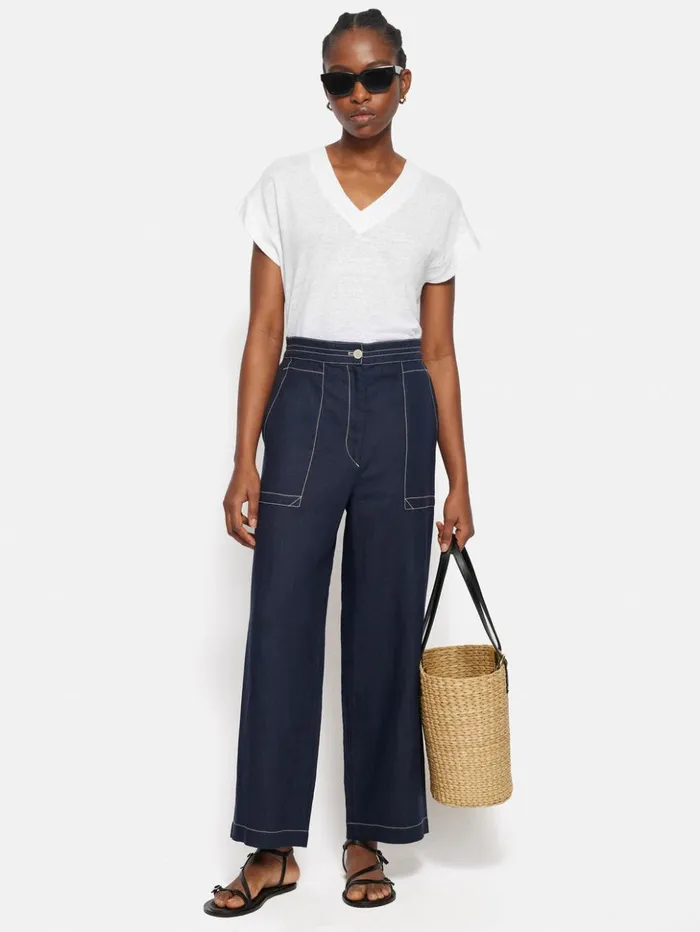 Jigsaw Linen V Neck Tee White Women Shirts and Tops