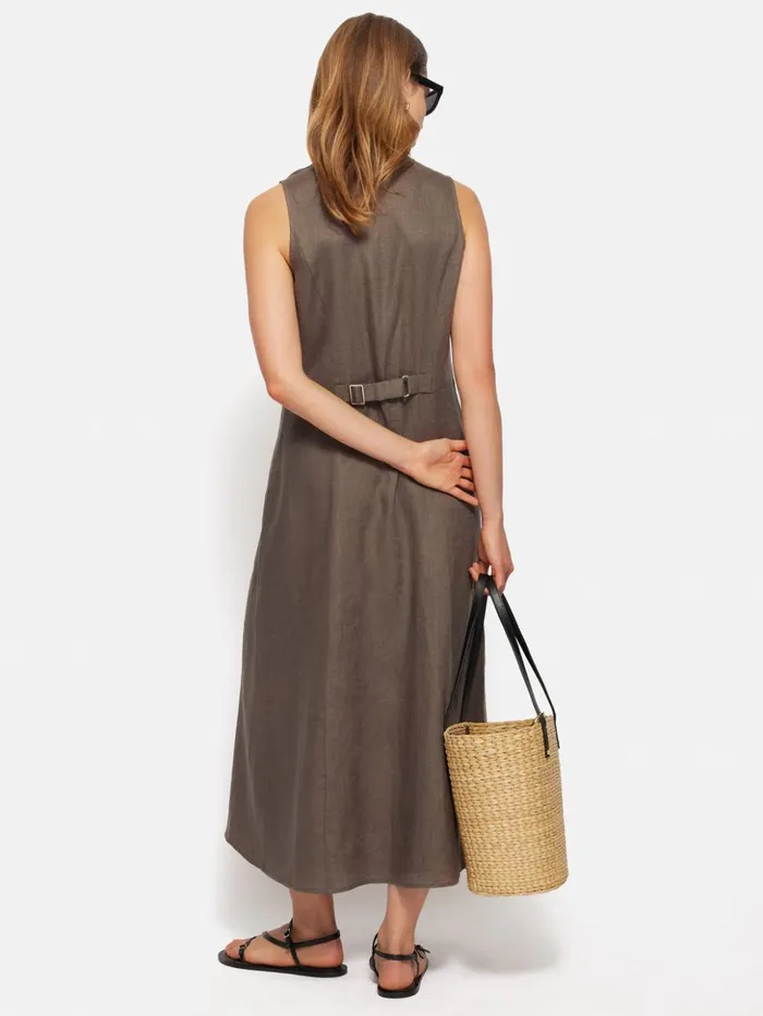 Jigsaw Linen Waistcoat Dress Brown Women Dresses and Jumpsuits