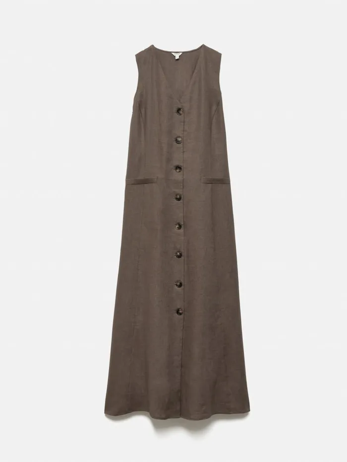 Jigsaw Linen Waistcoat Dress Brown Women Dresses and Jumpsuits