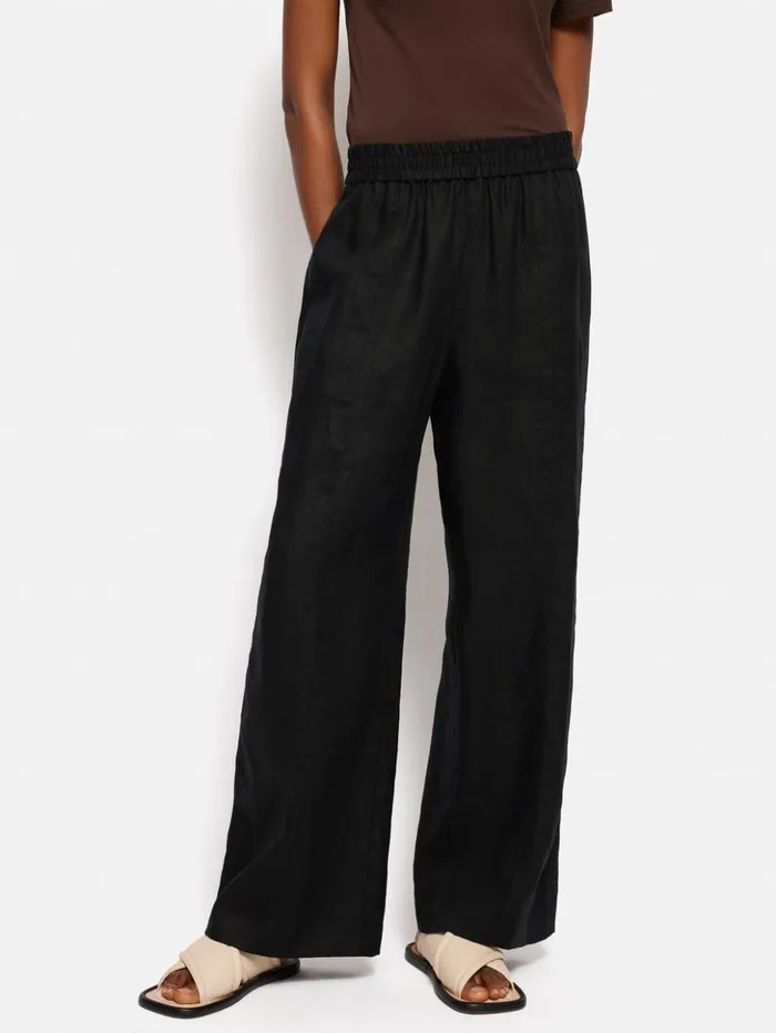 Jigsaw Linen Wide Leg Trouser Black Women Trousers