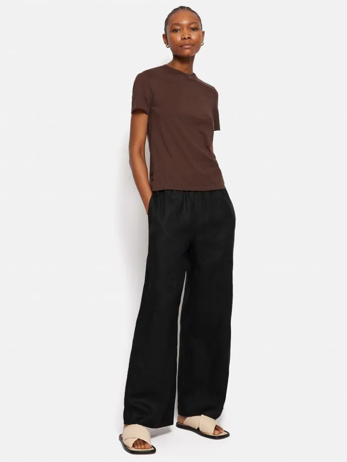 Jigsaw Linen Wide Leg Trouser Black Women Trousers