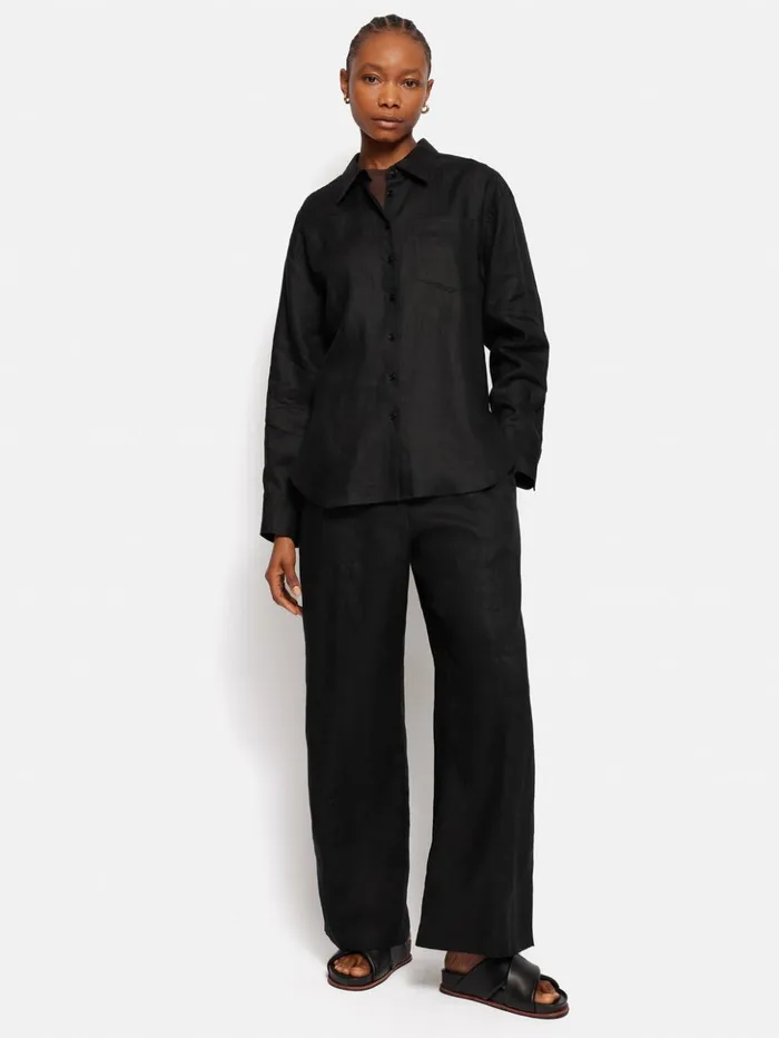 Jigsaw Linen Wide Leg Trouser Black Women Trousers