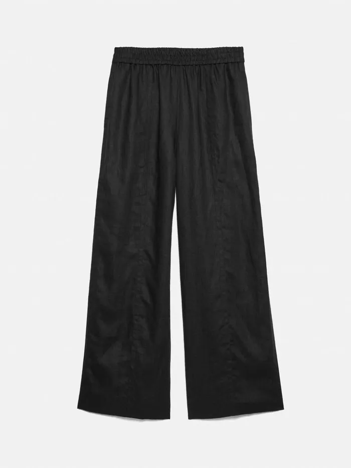 Jigsaw Linen Wide Leg Trouser Black Women Trousers