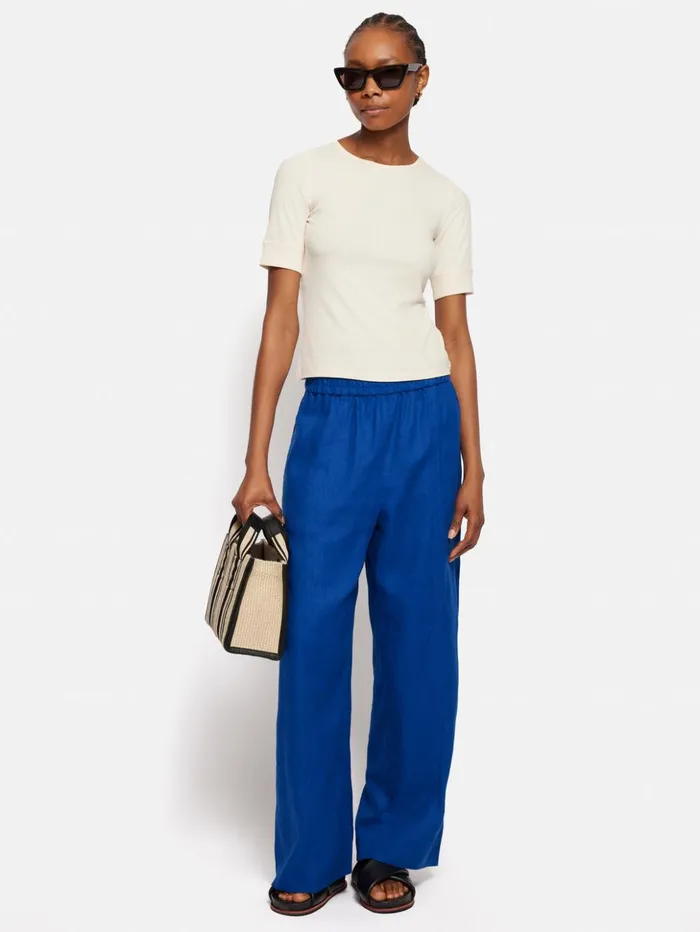 Jigsaw Linen Wide Leg Trouser Blue Women Trousers