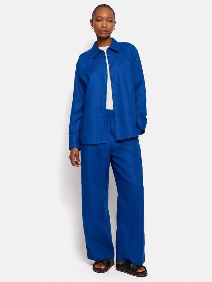 Jigsaw Linen Wide Leg Trouser Blue Women Trousers