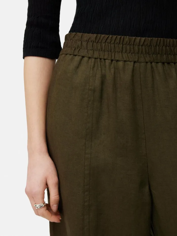 Jigsaw Linen Wide Leg Trouser Dark Green Women Trousers