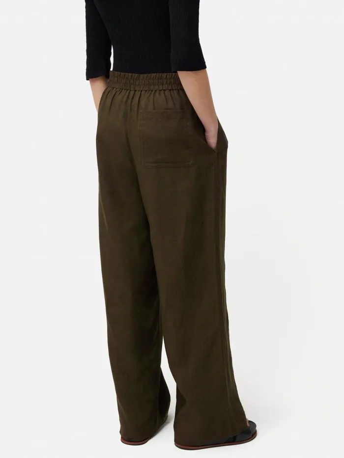 Jigsaw Linen Wide Leg Trouser Dark Green Women Trousers