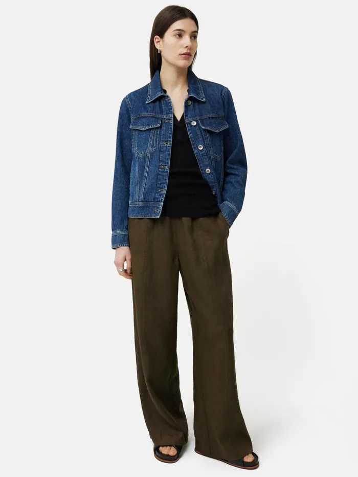 Jigsaw Linen Wide Leg Trouser Dark Green Women Trousers