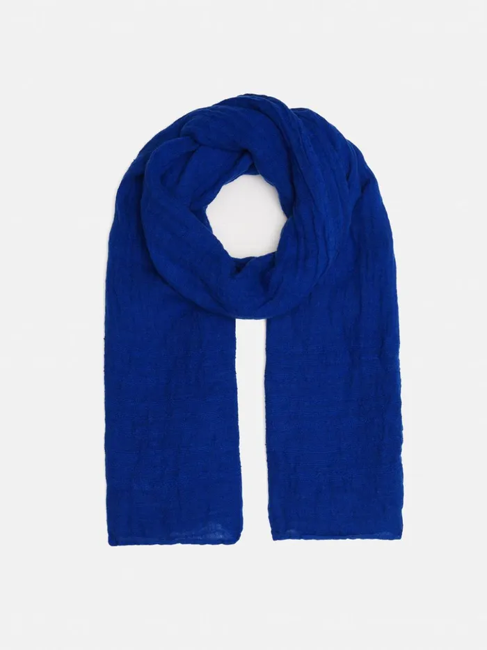Jigsaw Linen Woven Scarf Blue Women Ponchos and Scarves