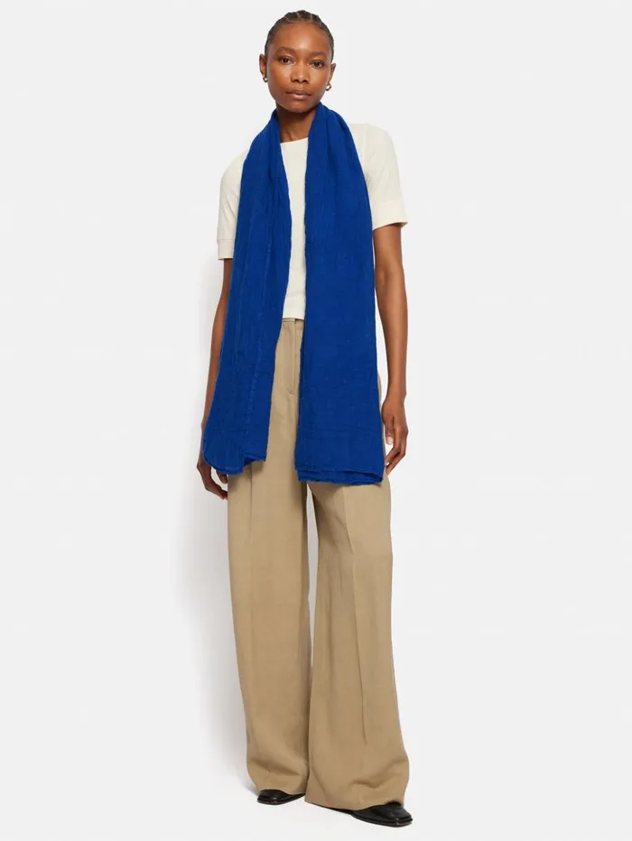 Jigsaw Linen Woven Scarf Blue Women Ponchos and Scarves