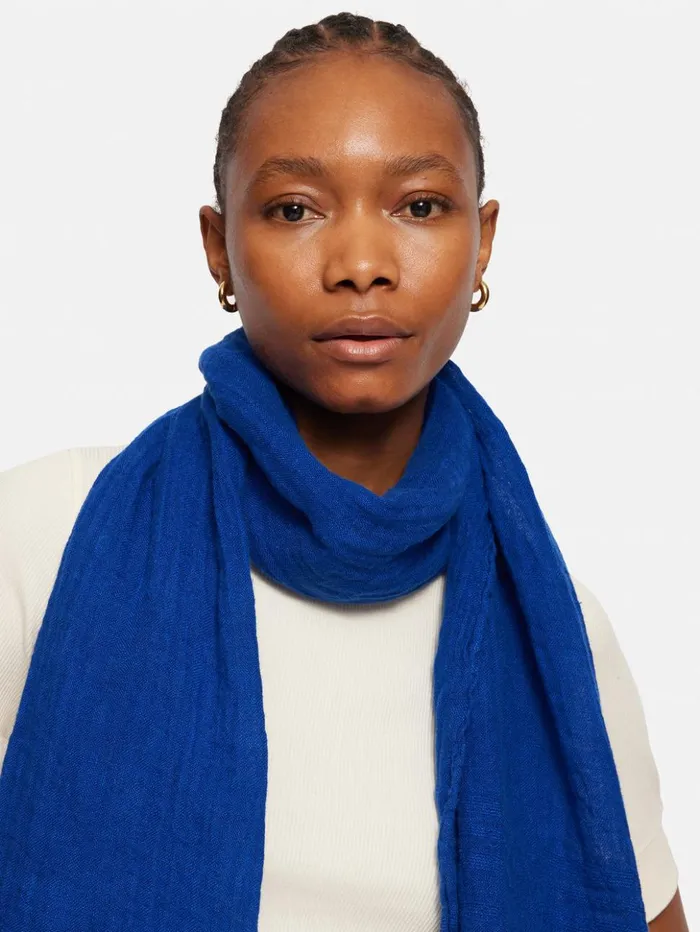 Jigsaw Linen Woven Scarf Blue Women Ponchos and Scarves