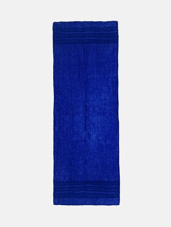 Jigsaw Linen Woven Scarf Blue Women Ponchos and Scarves