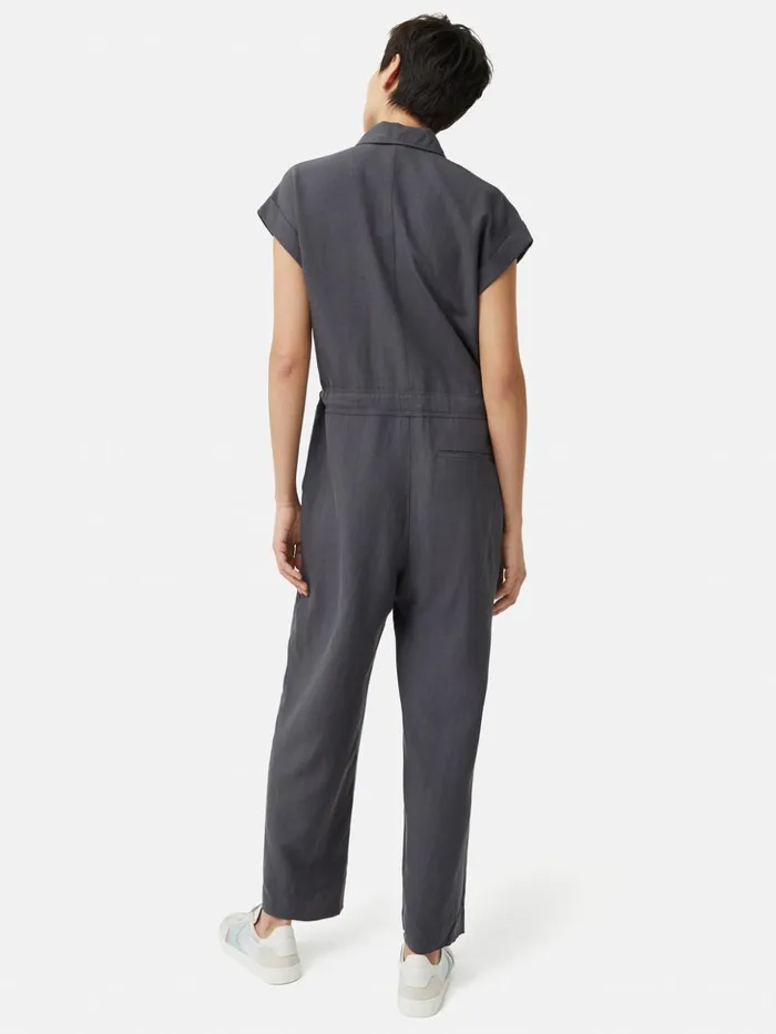 Jigsaw Linen Zip Front Jumpsuit Dark Grey Women Dresses and Jumpsuits